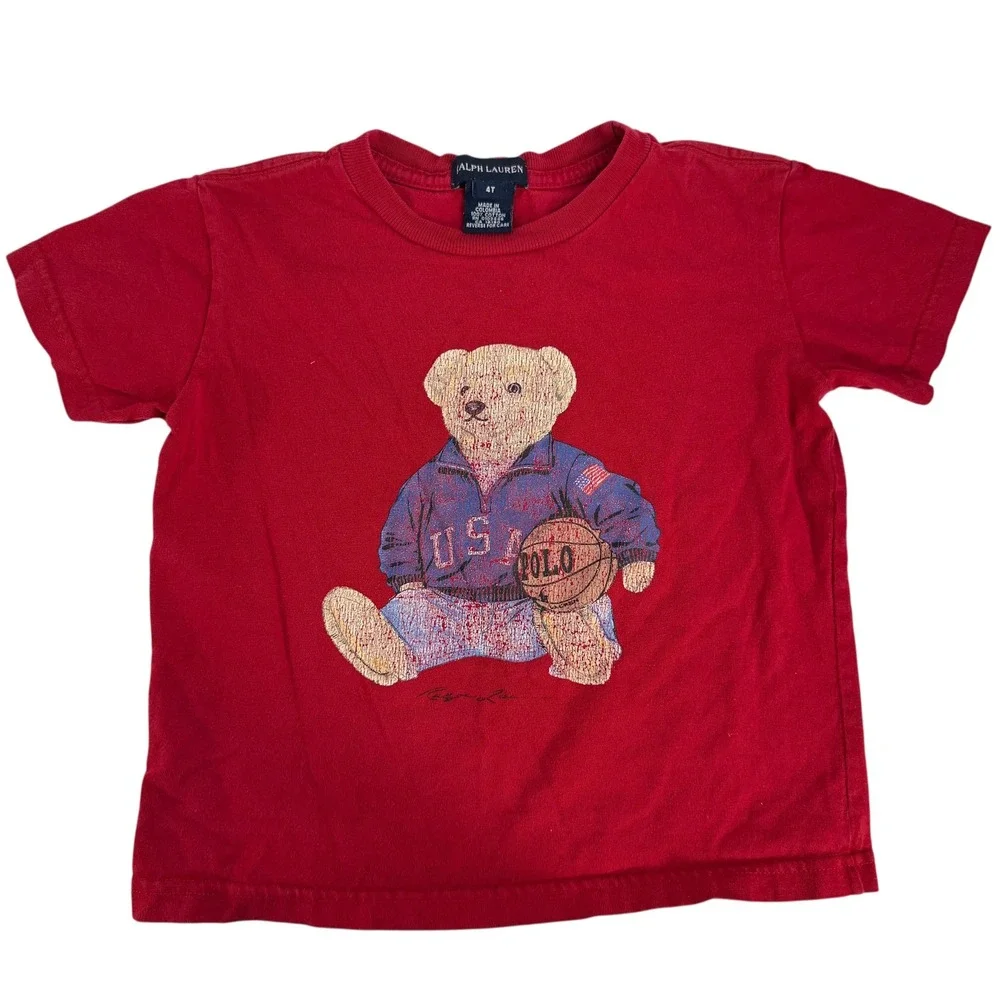 Ralph Lauren 4T T-Shirt Polo Bear USA Basketball Graphic‎ Red Short Sleeve Tee